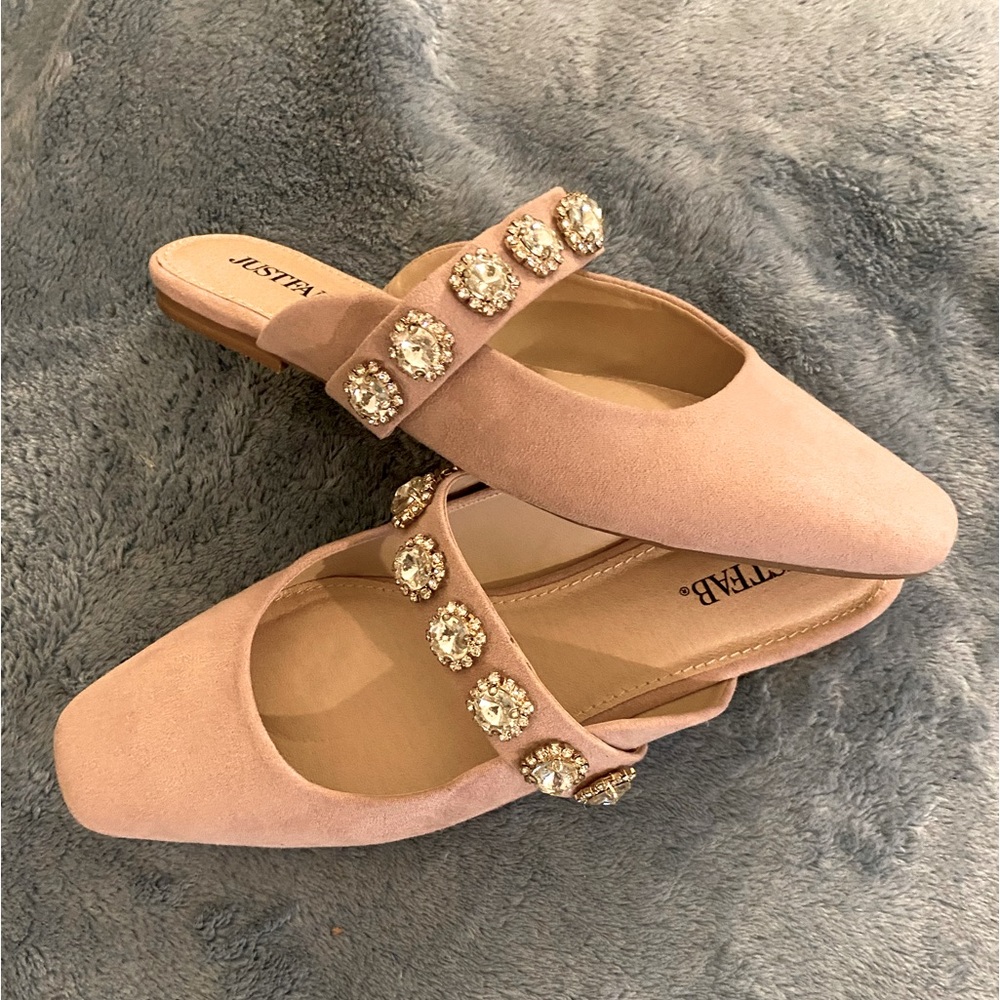 Justfab Rhinestone Strap Flats size 7